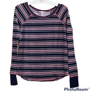 #14•VICTORIA’S SECRET•pink/white/black thermal/waffle sleep shirt size small